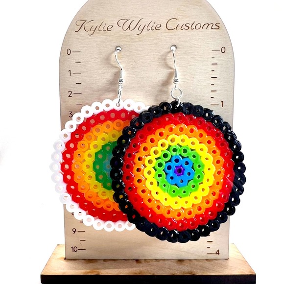 Large Rainbow Earrings - Pride Earrings - Perler Earrings - Statement Earrings - Picture 7 of 9